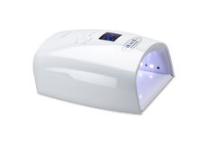 Angled side view of a running ibd PRO Cordless LED/UV Lamp showing its hand receptacle opening 