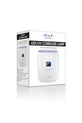 ibd PRO Cordless LED/UV Lamp retail box slightly turned to its face its left showing printed product details & depictions