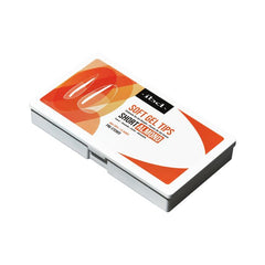 ibd Soft Gel Tips Short Almond nail kit in closed white case with vibrant orange packaging design.