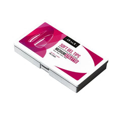 ibd Soft Gel Tips Medium Stiletto kit in compact case, pre-etched soft gel tips for bold, stiletto nail designs.