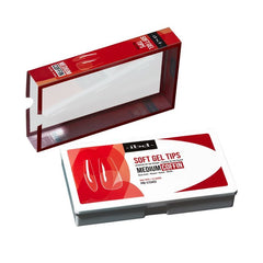 ibd Soft Gel Tips Medium Coffin kit with outer packaging box, ideal for creating trendy coffin nail extensions.