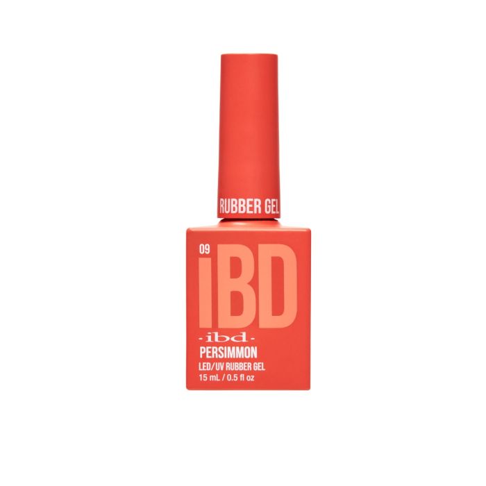 IBD Rubber Gel in shade Persimmon, a lively orange-red tone for a bright, energizing manicure.