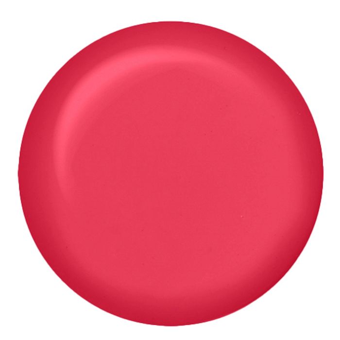 Swatch of IBD Rubber Gel Flamingo, a bright coral-red shade with intense pigmentation and glossy finish.