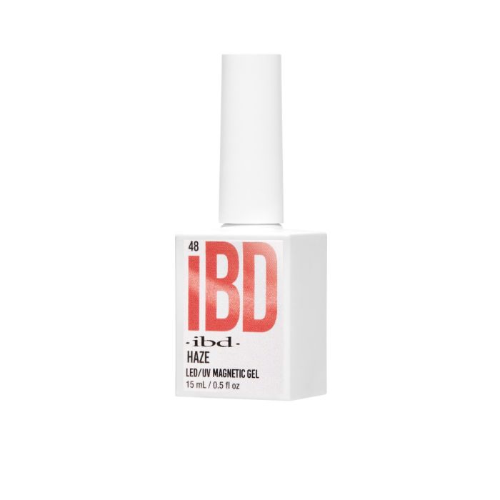 ibd Magnetic Gel Haze bottle angled view, muted wine-toned magnetic gel in a minimal white bottle.