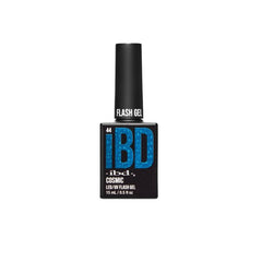 ibd Flash Gel Cosmic in 15mL bottle, LED/UV glitter gel polish in a deep space blue flash shade.