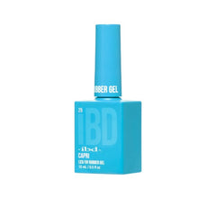 IBD Capri Rubber Gel bottle angled view in vivid turquoise, perfect for bright and tropical-inspired nail looks.