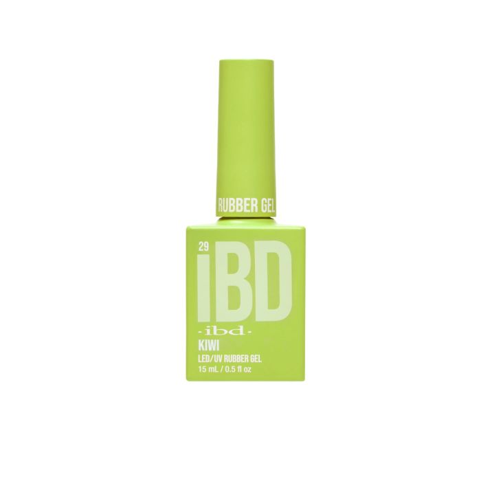 IBD Kiwi Rubber Gel in a bright citrus green bottle, perfect for playful, zesty nail designs.
